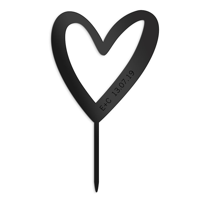 Personalized Mod Heart Acrylic Cake Topper - Black