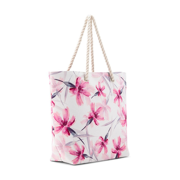 Personalized Pink Floral Watercolor Extra-Large Cotton Canvas Fabric Beach Tote Bag