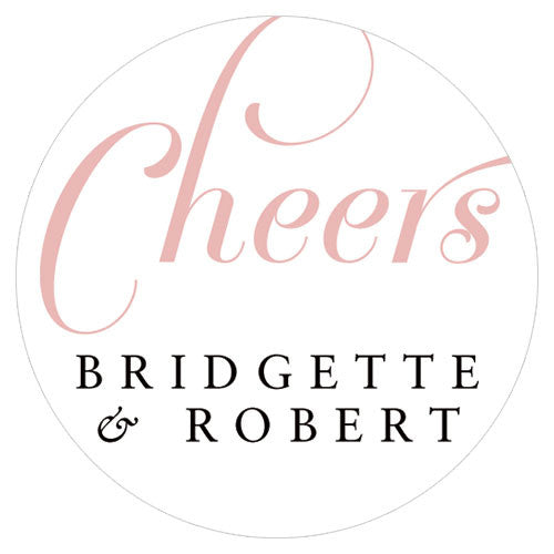 Wedding Favor Personalized Sticker Round (Shown in Vintage Pink text with white background)