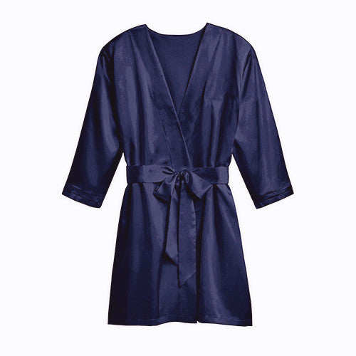 Navy Blue Silky Kimono Robe