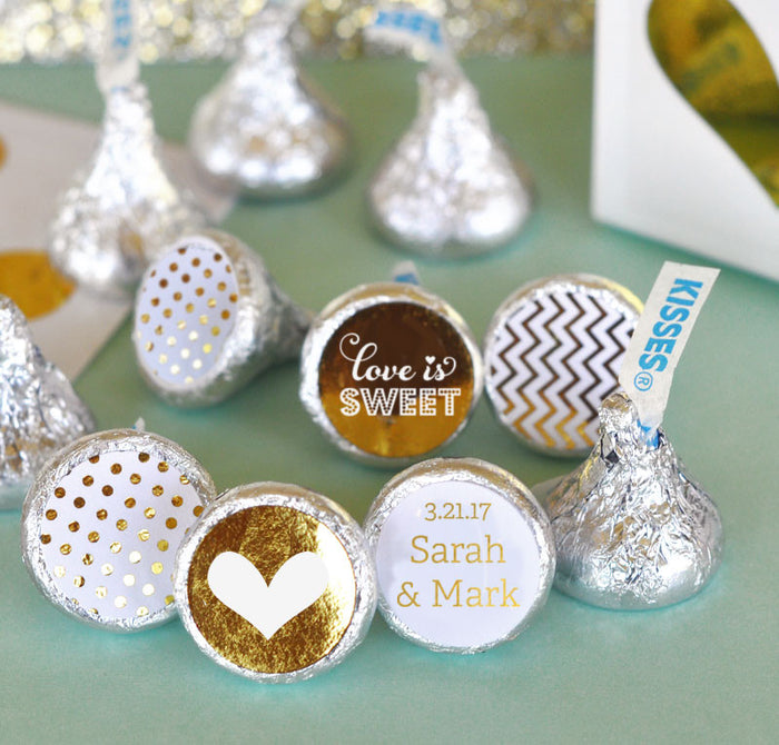 Personalized Wedding Metallic Foil Hershey's® Kisses Labels Trio