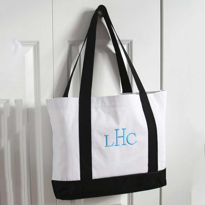 White and Black Monogram Canvas Tote Bag