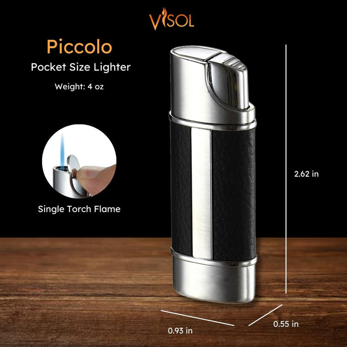 Piccolo Leather and Brushed Chrome Single Torch