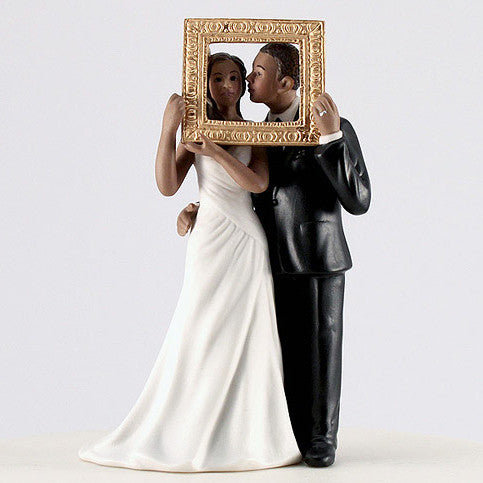 Wedding Cake Top - Picture Perfect Romantic Ethnic Couple - Dark Skin Tone