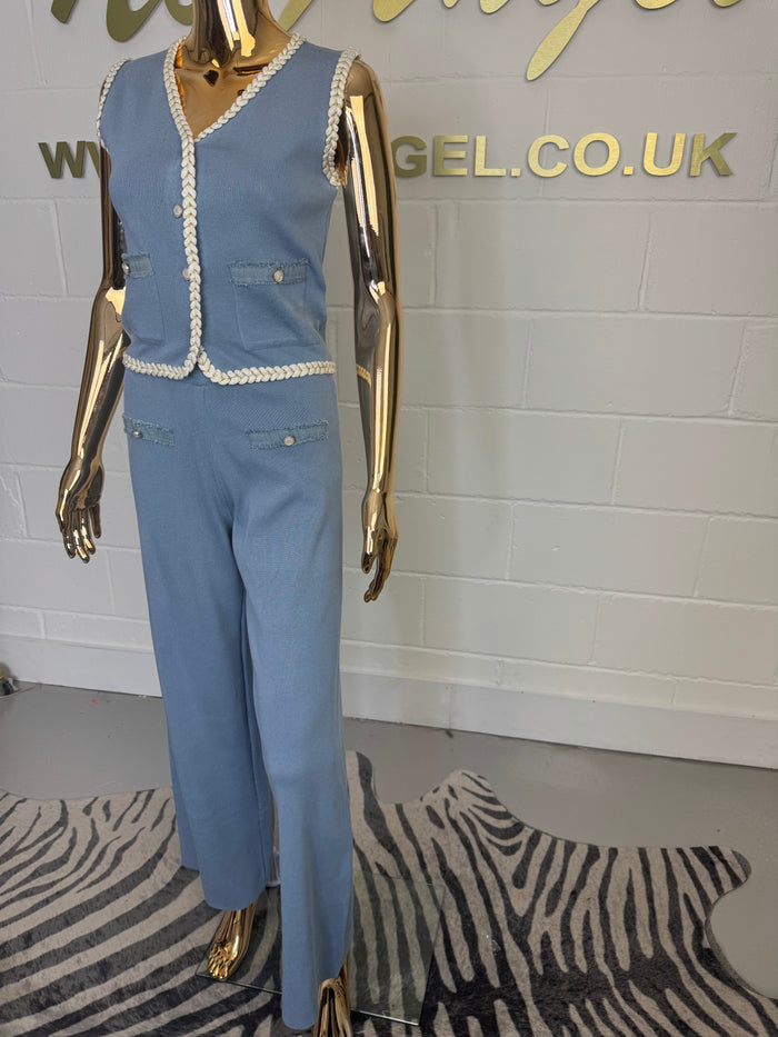 Plaited Trim Waistcoat & Trouser Co-ord (2 Colours)