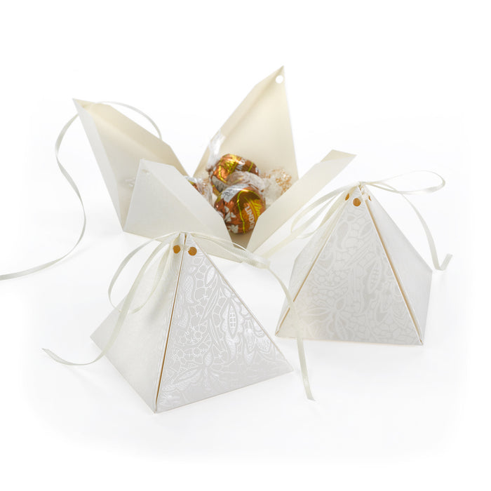 Pyramid Floral Lace Party Favor Box filled with Chocolate