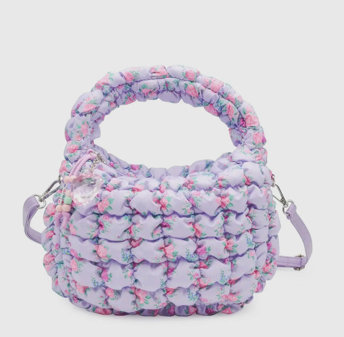 Quilted Hobo Crossbody Bag - Lavender Floral