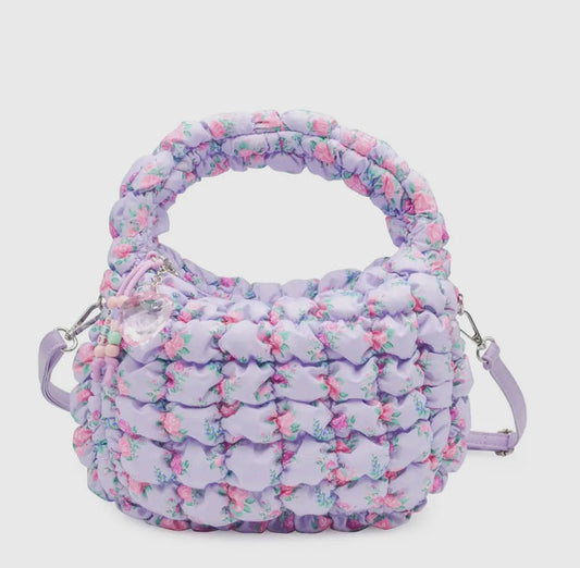 Quilted Hobo Crossbody Bag - Lavender Floral