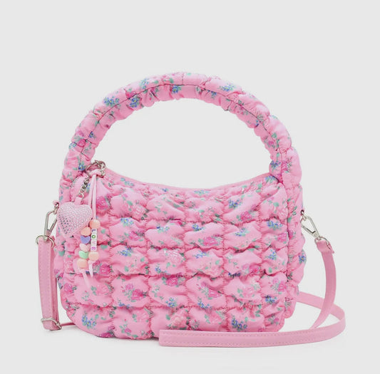 Quilted Hobo Crossbody Bag - Pink Floral