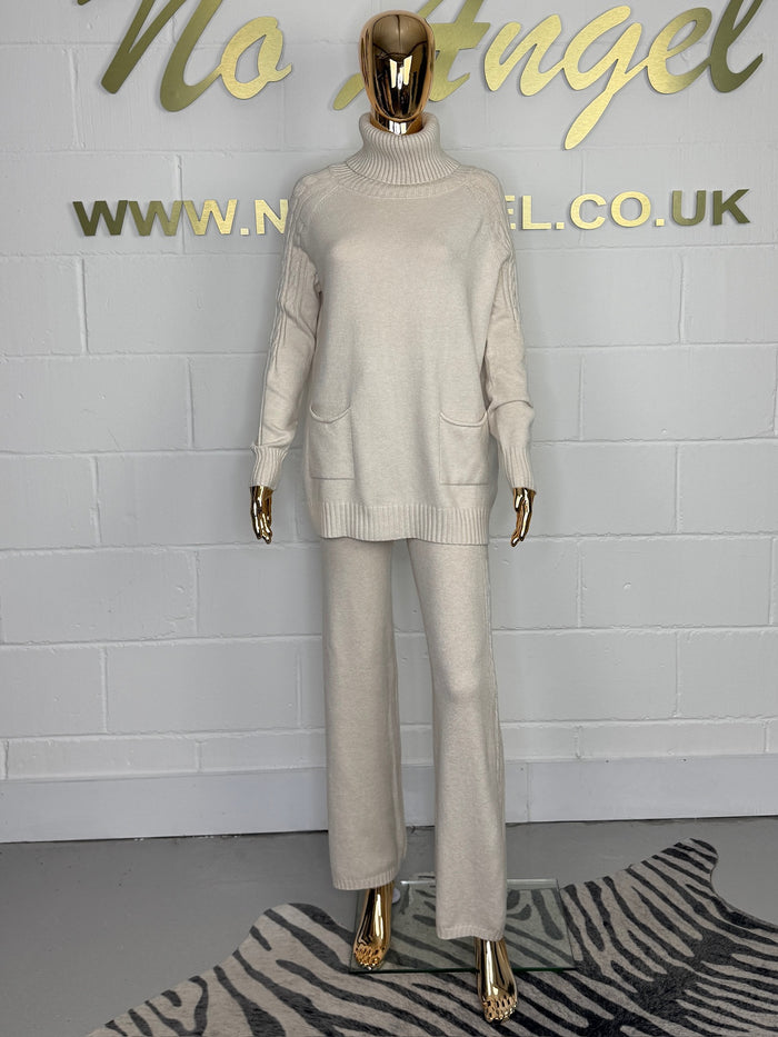 Roll Neck Cable Knit Pocket Trouser Co-Ord (4 Colours)