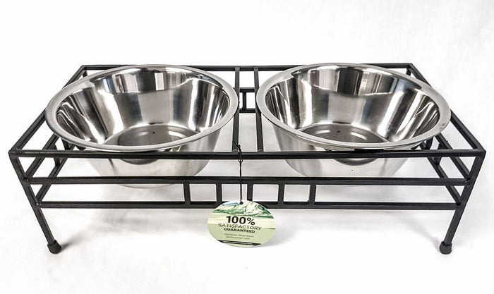 Roman Elevated Double Diner & Feeding Bowls with Stand – Stainless Steel, Rust-Proof, Dishwasher Safe – Healthier Pet Dining