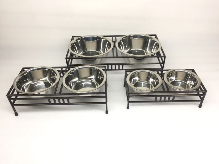 Roman Elevated Double Diner & Feeding Bowls with Stand – Stainless Steel, Rust-Proof, Dishwasher Safe – Healthier Pet Dining