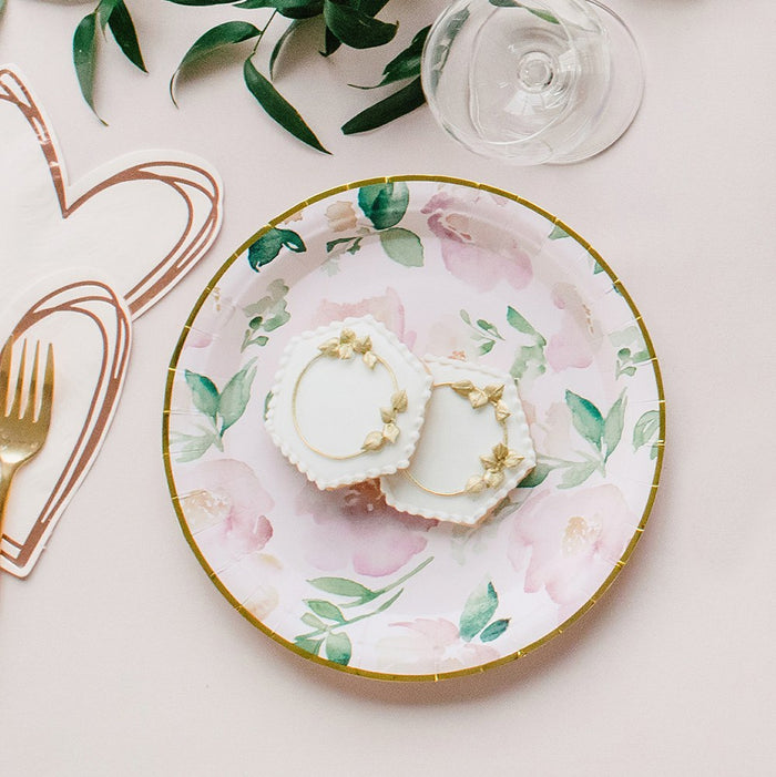 Round Disposable Paper Floral Garden Party Plates (Set Of 8)