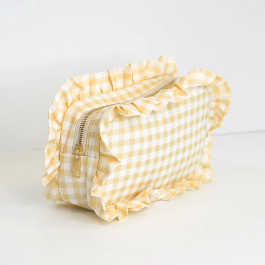 Ruffle Pouch - Tan Gingham