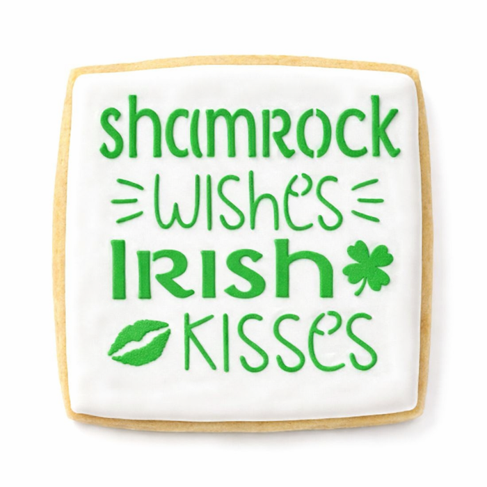 Shamrock Wishes Irish Kisses Cookie Stencil bakeartstencil
