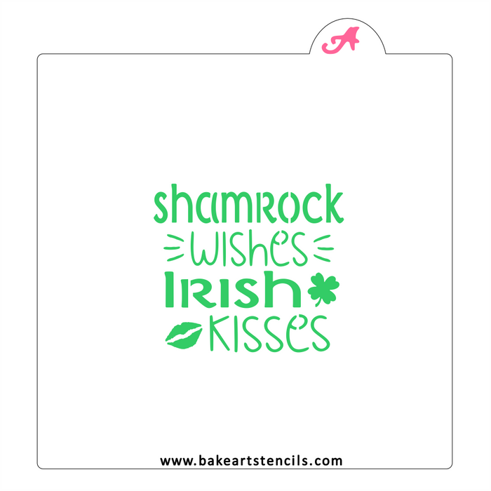 Shamrock Wishes Irish Kisses Cookie Stencil bakeartstencil