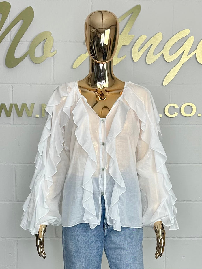 Sheer Ruffle Button Up Shirt (3 Colours)