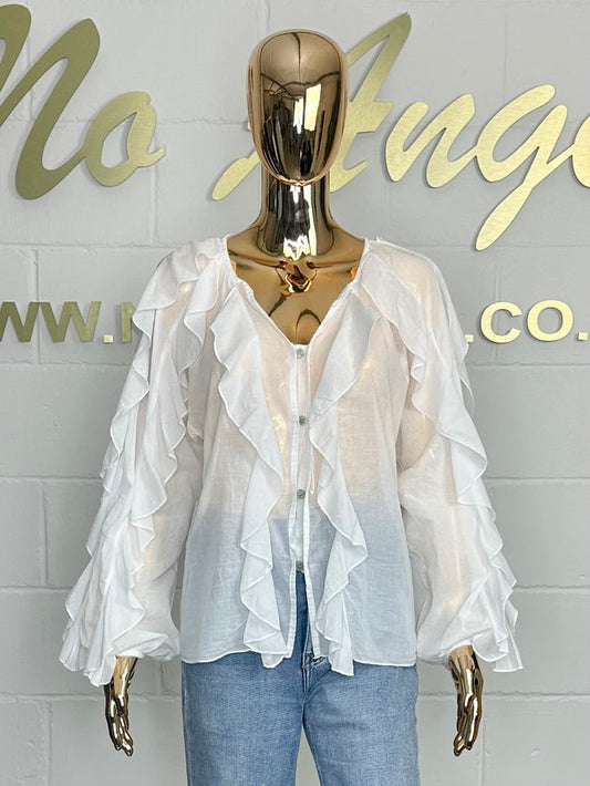 Sheer Ruffle Button Up Shirt (3 Colours)