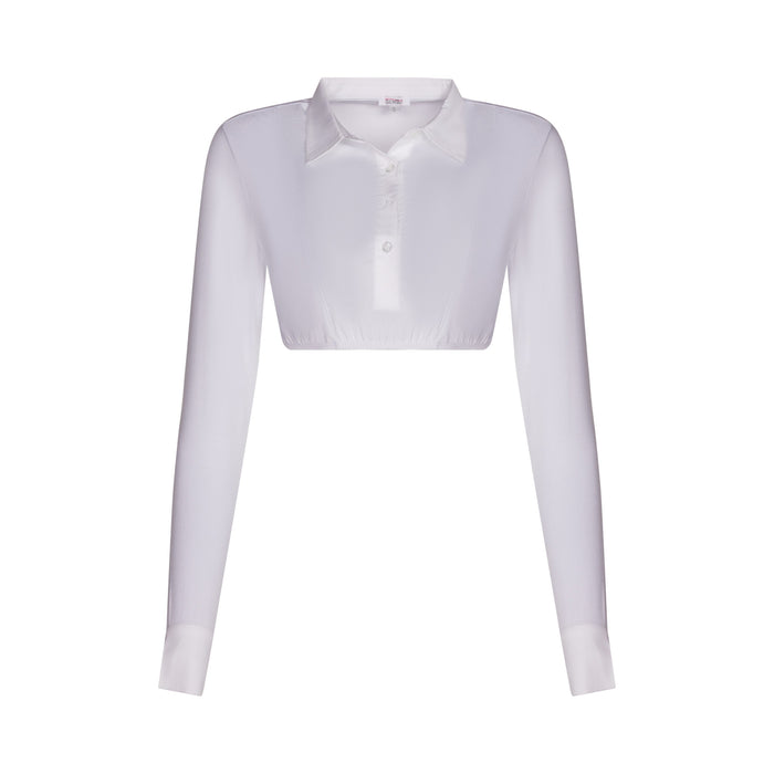 shell cropped long sleeve with pointy collar - white