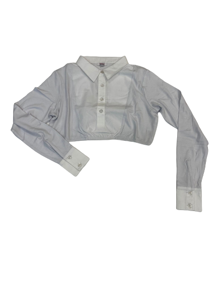 shell cropped long sleeve with pointy collar - white