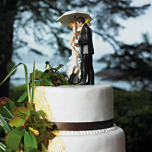 Showered With Love Umbrella Bride and Groom Wedding Cake Topper