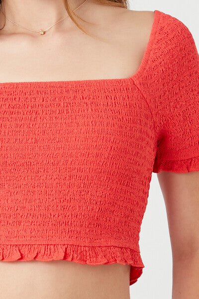 Smocked Square-Neck Crop Top
