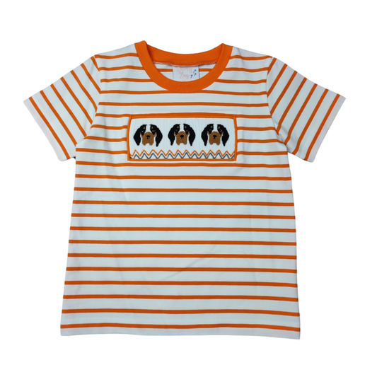 Smocked Tee - Orange/White Dog