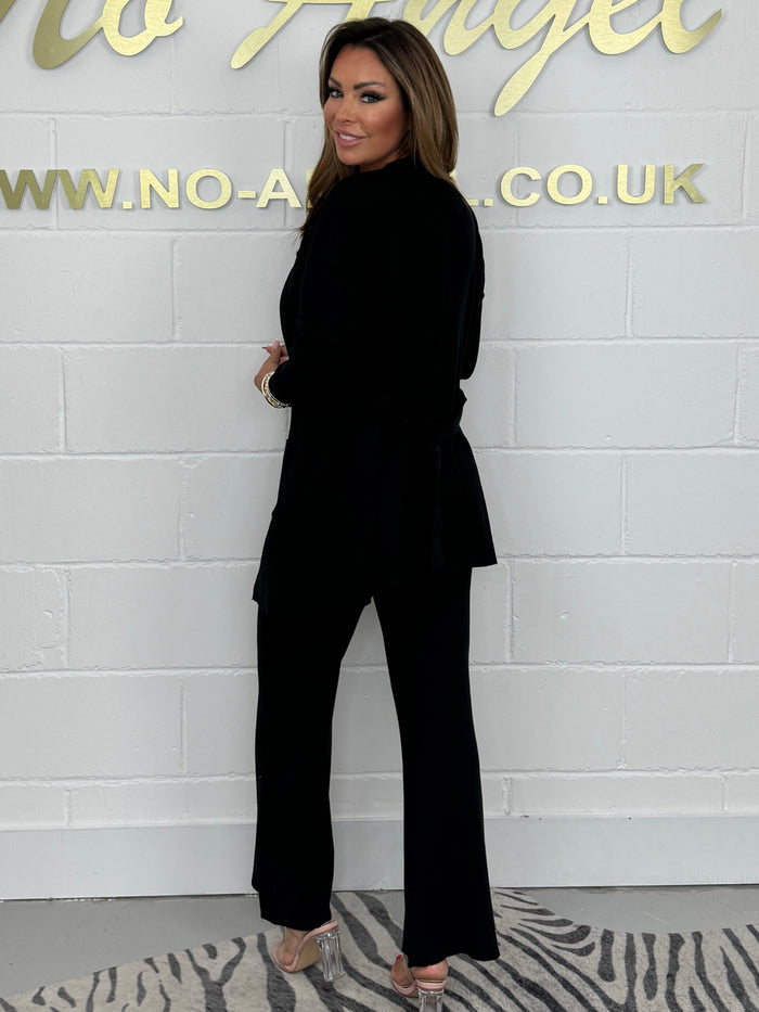 Soft Knit Vest Top Belted Cardigan & Wide Leg Trousers 3pc Co-Ord (2 Colours)