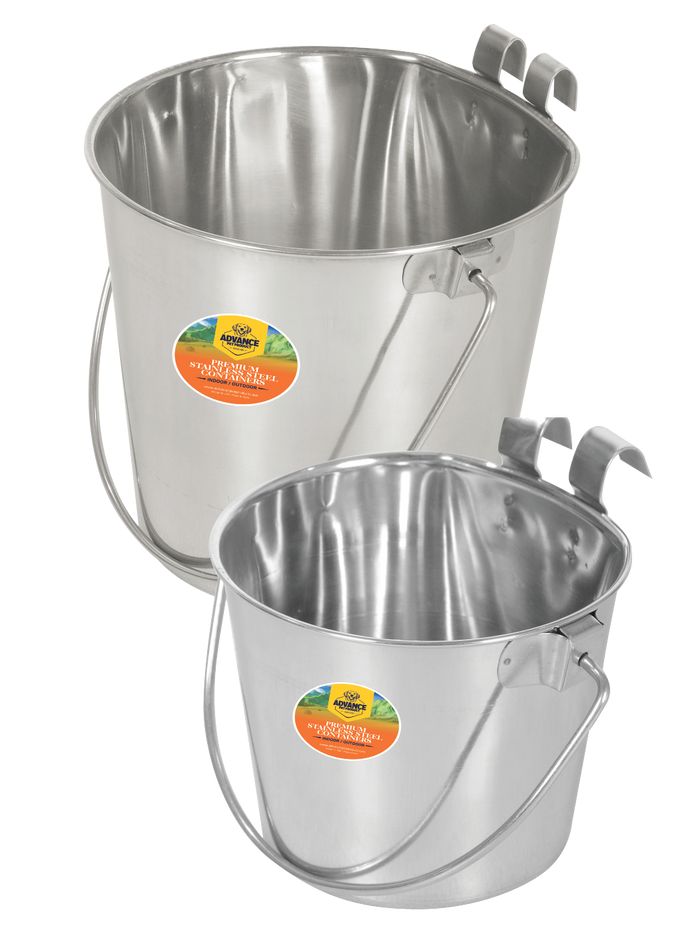 Stainless Steel Flat Buckets with Hook – Seamless & Hygienic – 1 to 13 Quart – Easy Clean & Durable