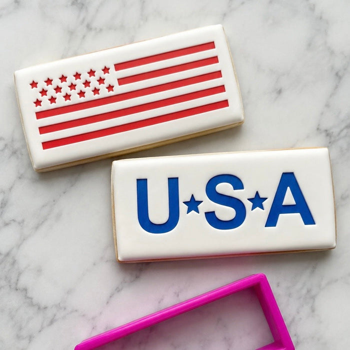 Stars Stripes Stack Sticks Cookie Decorating Set made with single stencil and decorated in red and blue royal icing