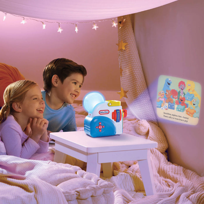 Kids watching a Sesame Street story on the wall