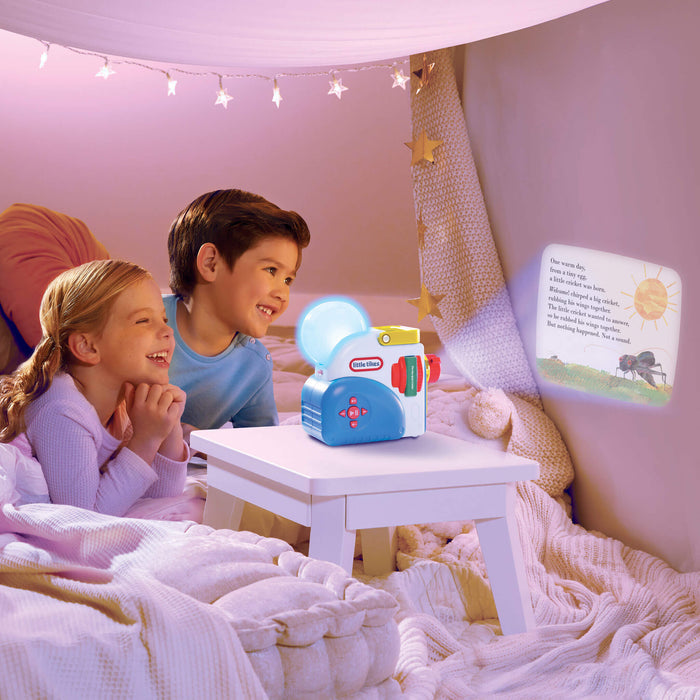 Kids watching story on the wall in a bedroom setting