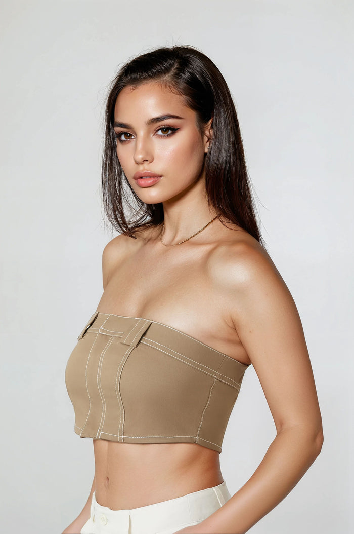 Super Cropped Button-Front Tube Top