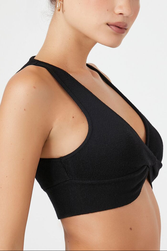 Sweater-Knit Twist-Front Crop Top