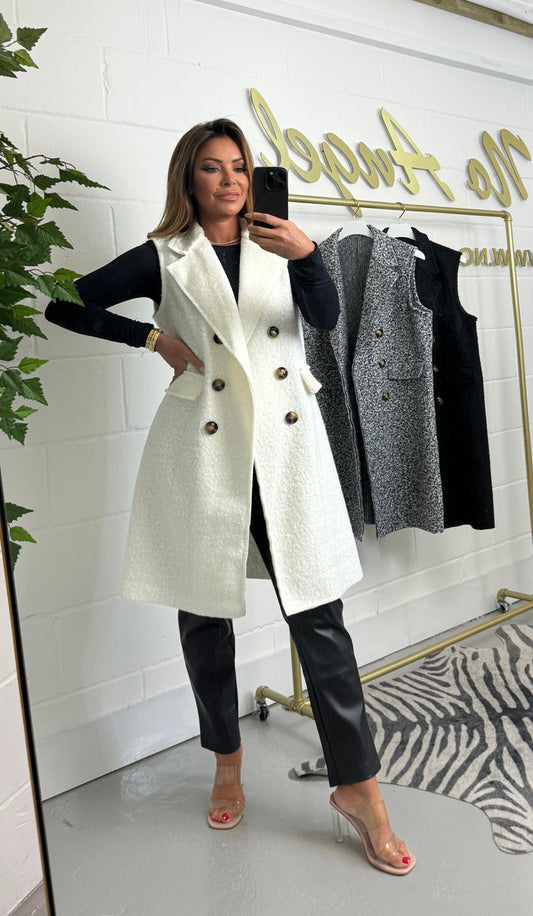 Textured Longline Sleeveless Waistcoat Jacket (3 Colours)