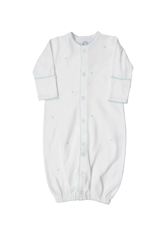 The Proper Peony - Pima Converter Gown - White with Blue Dots