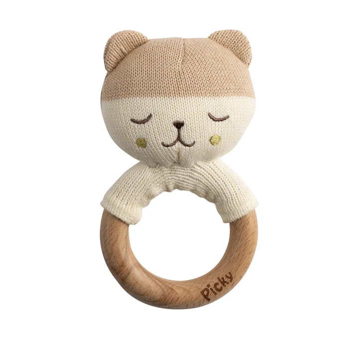 toy baby rattle w teddy - off white