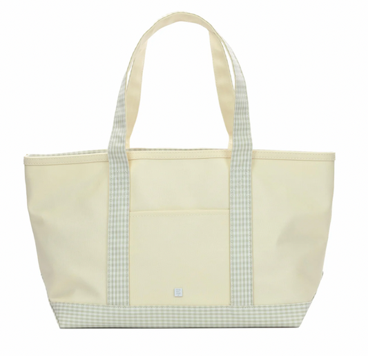 TRVL - Medium Tote - Canvas with Gingham Pearl Grey Trim