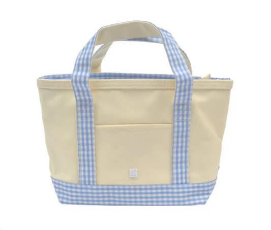 TRVL - Mini Tote - Canvas with Gingham Sky Trim