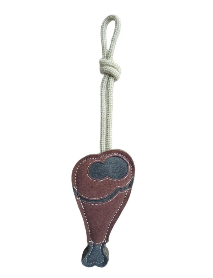 TUFF TOY DRUMSTICK – Durable Leather & Wool Dog Toy for Heavy Chewers | Eco-Friendly Tug Toy for All Dog Breeds