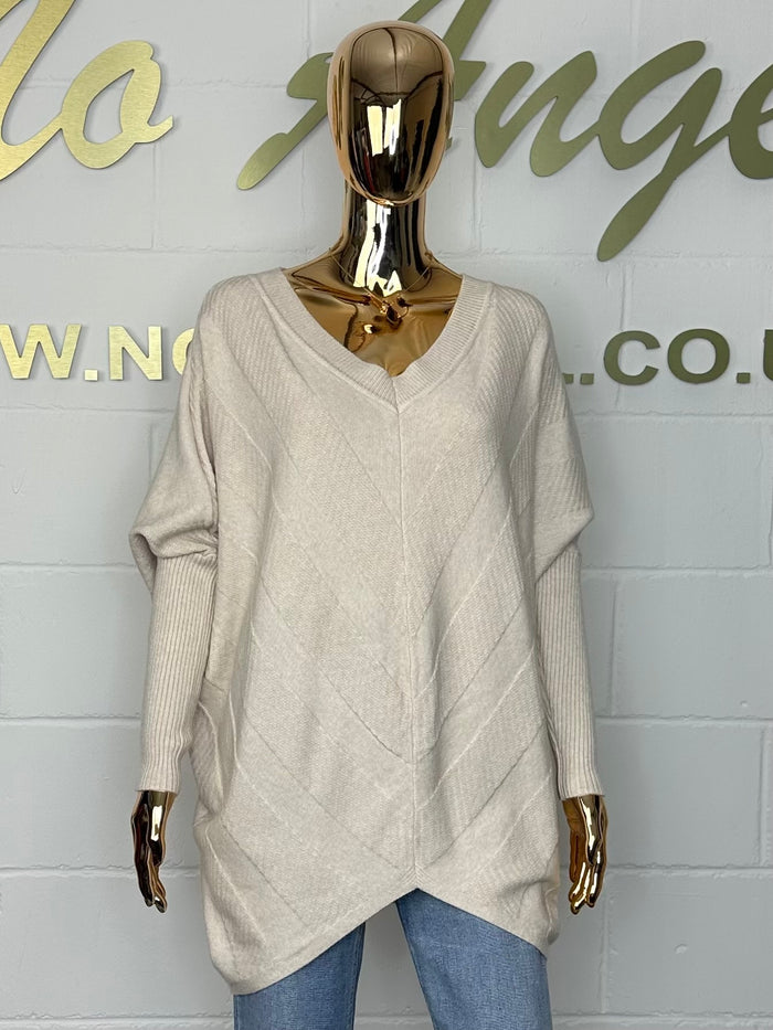 V-Neck Ribbed Chevron Oversize Batwing Jumper (3 Colours)
