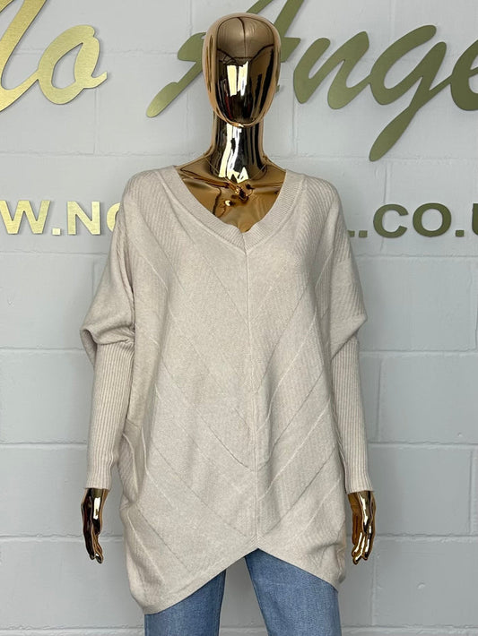 V-Neck Ribbed Chevron Oversize Batwing Jumper (3 Colours)