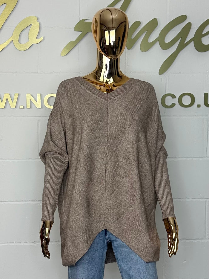 V-Neck Ribbed Chevron Oversize Batwing Jumper (3 Colours)