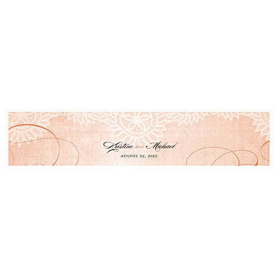Orange Vintage Lace Water Bottle Sticker Label personalized with bride and groom's name.