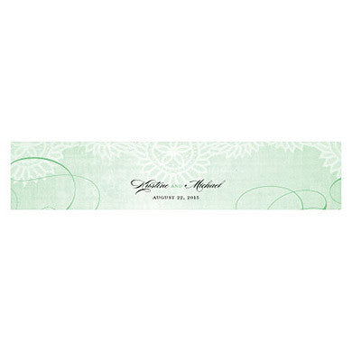 Green Vintage Lace Water Bottle Sticker Label personalized with bride and groom's name.