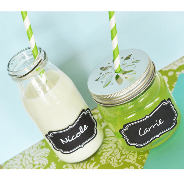 Vinyl Chalkboard Labels applied to party drinks.