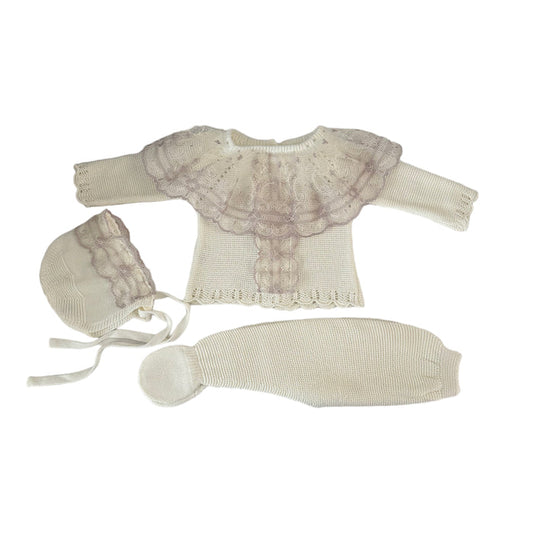 Violette Ivory and Lilac 3-Piece Knitted Set