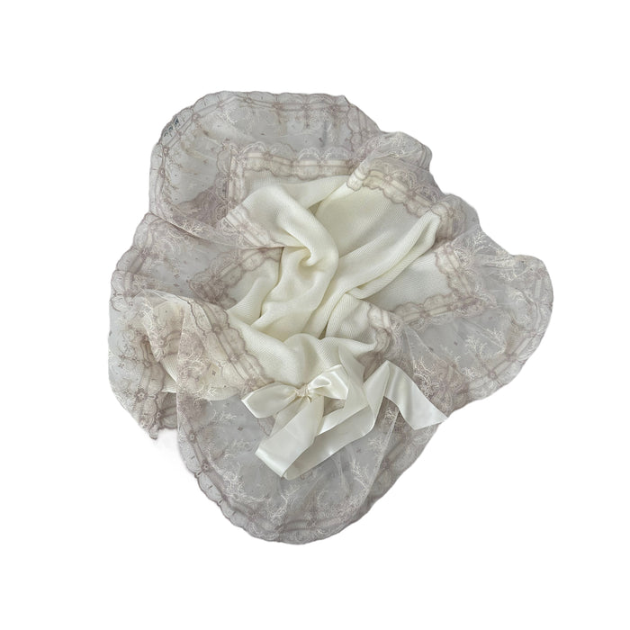 Violette Luxe Ivory and Lilac Knitted Blanket
