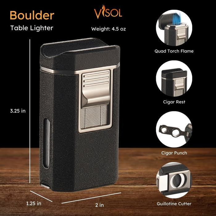Visol Boulder Quad Torch Flame Lighter - Black