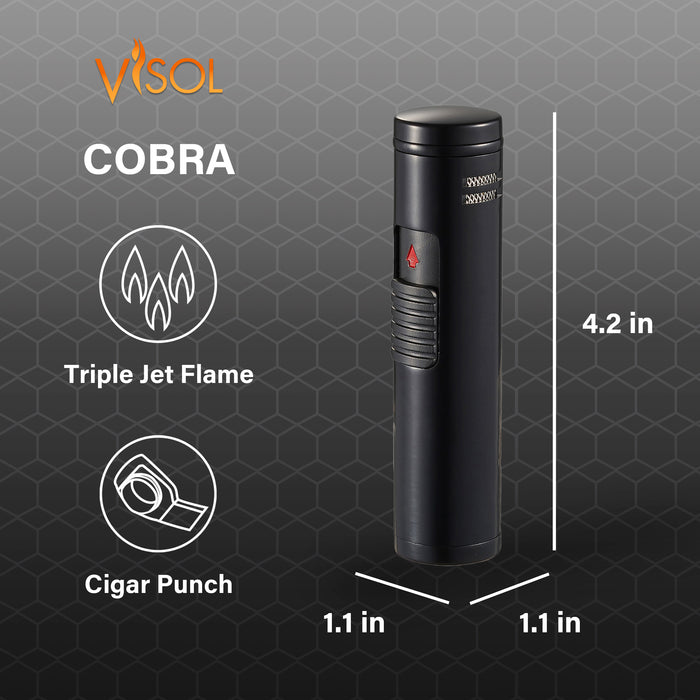 Visol Cobra Triple Flame Cigar Lighter - Black